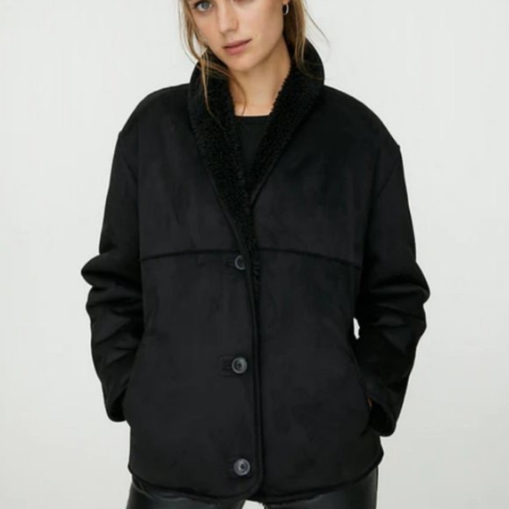 ARITZIA Wilfred Free Deanna Stallion Sherpa Jacket Button-Up Coat Black Sz S